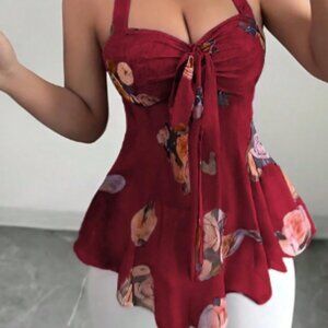 Floral Lace Chiffon Sleeveless Tank Top